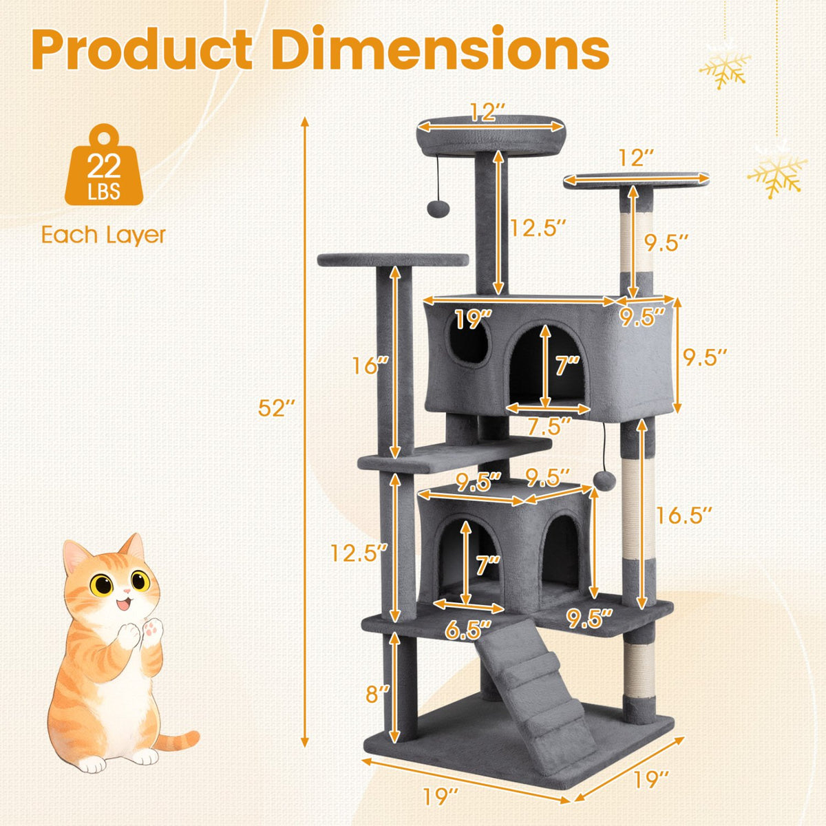 52 Inch Tall Cat Tree Tower for Indoor Cats-Light Gray view 4