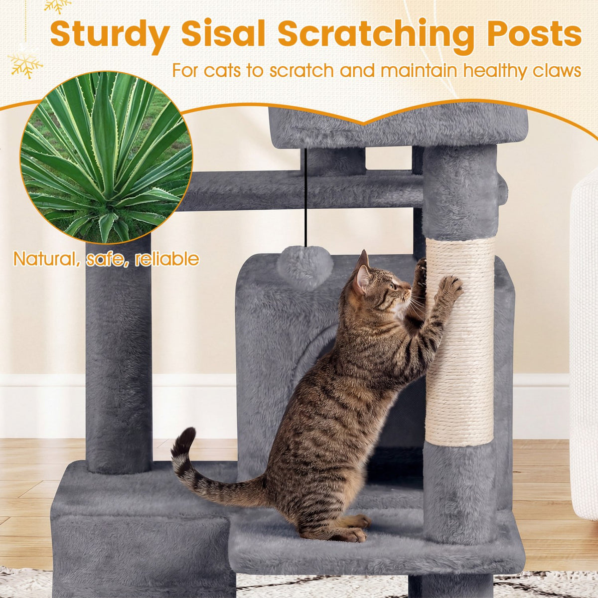 52 Inch Tall Cat Tree Tower for Indoor Cats-Light Gray view 8