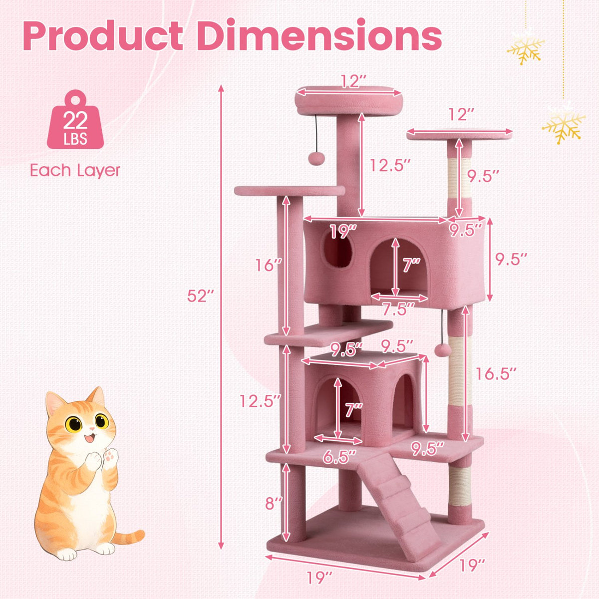 52 Inch Tall Cat Tree Tower for Indoor Cats-Pink view 4