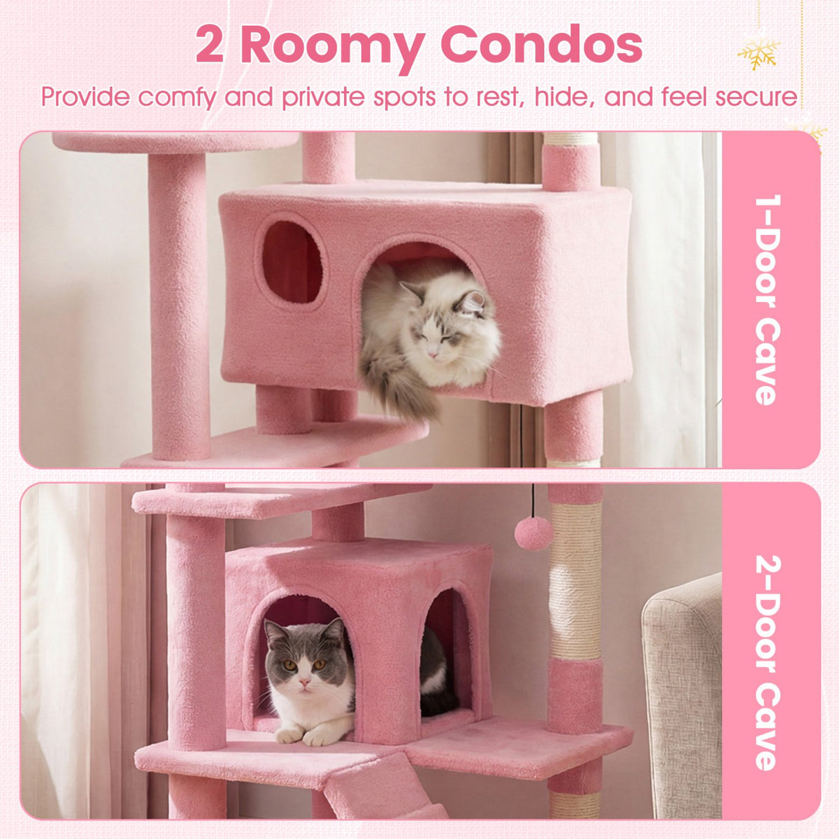 52 Inch Tall Cat Tree Tower for Indoor Cats-Pink view 7