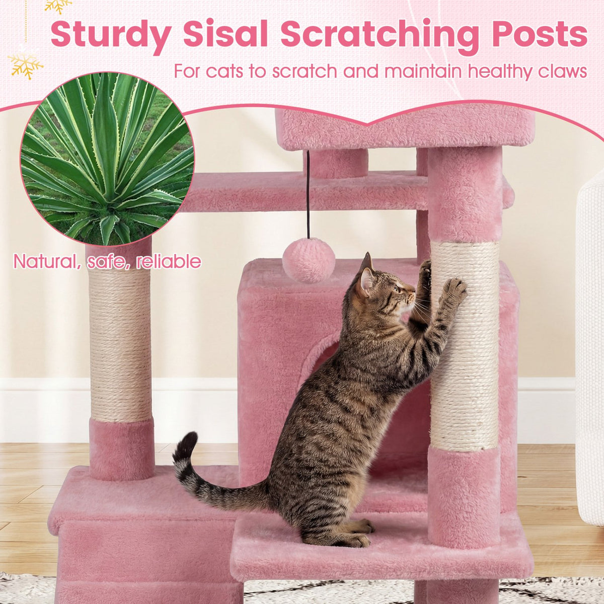52 Inch Tall Cat Tree Tower for Indoor Cats-Pink view 8