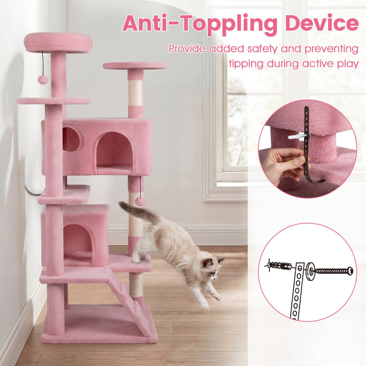52 Inch Tall Cat Tree Tower for Indoor Cats-Pink view 9