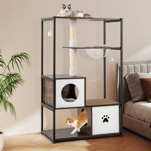 52 Inch Tall Wooden Cat Tree Metal Frame with 2 Condos and Cushions-Coffee view 3