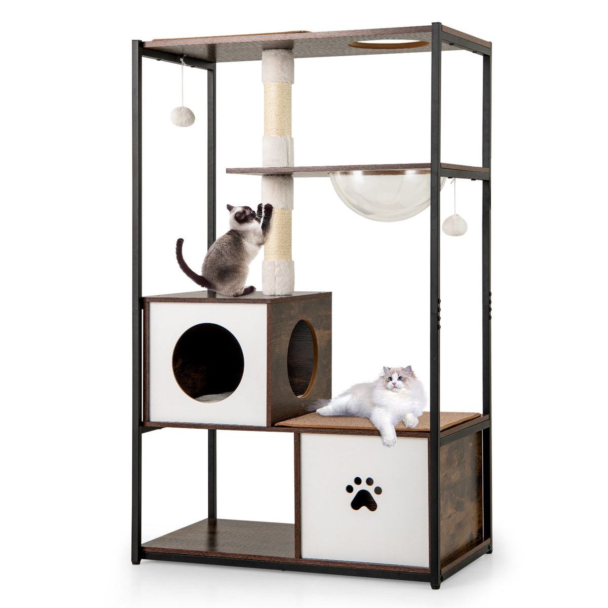 52 Inch Tall Wooden Cat Tree Metal Frame with 2 Condos and Cushions-Coffee view 4