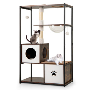 52 Inch Tall Wooden Cat Tree Metal Frame with 2 Condos and Cushions-Coffee view 4