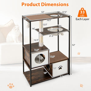 52 Inch Tall Wooden Cat Tree Metal Frame with 2 Condos and Cushions-Coffee view 5