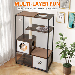 52 Inch Tall Wooden Cat Tree Metal Frame with 2 Condos and Cushions-Coffee view 6