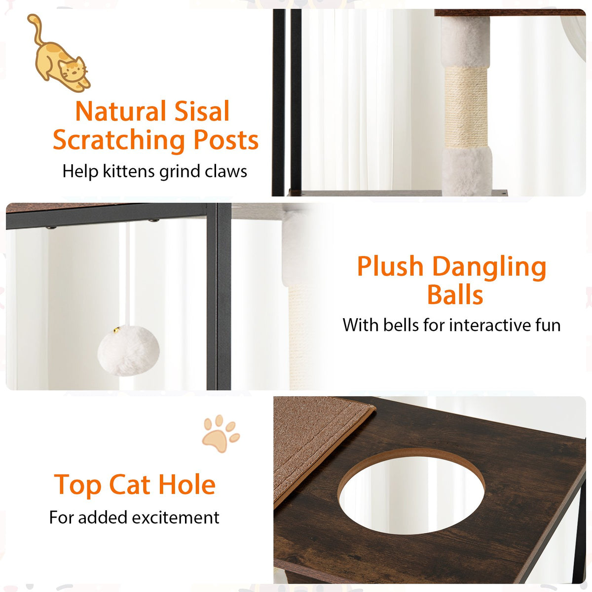 52 Inch Tall Wooden Cat Tree Metal Frame with 2 Condos and Cushions-Coffee view 8