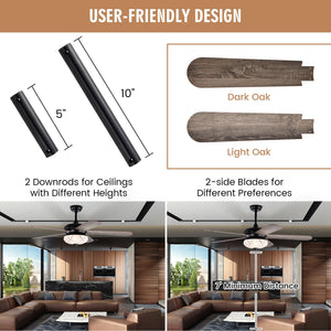 52 Inches Ceiling Fan with Remote Control-Oak view 3