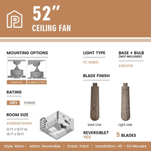 52 Inches Ceiling Fan with Remote Control-Oak view 5