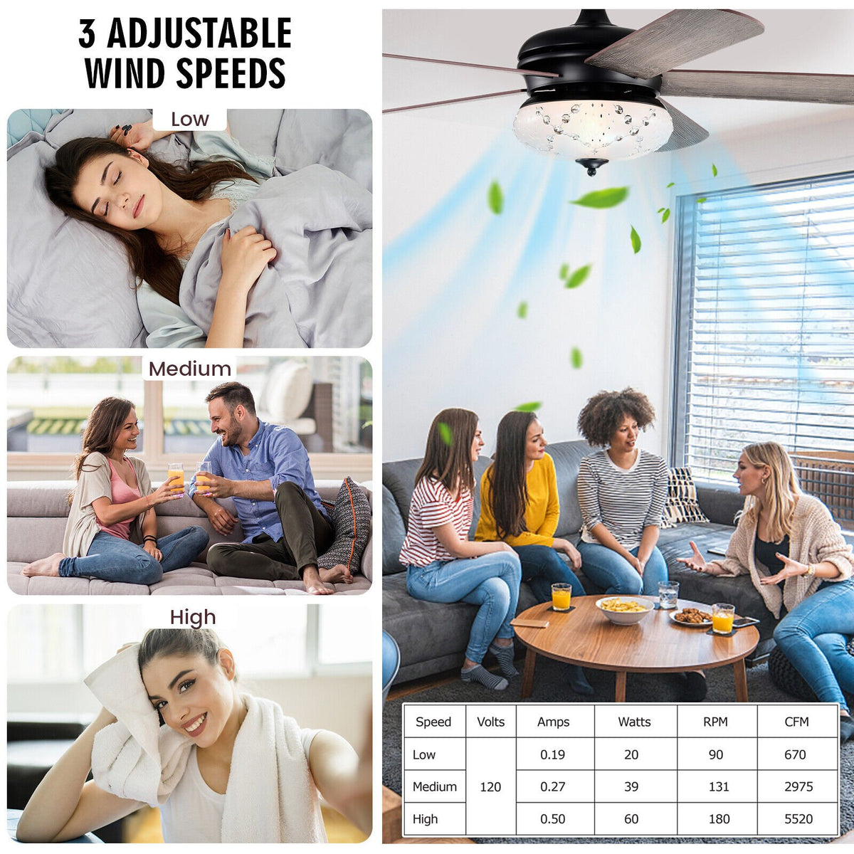52 Inches Ceiling Fan with Remote Control-Oak view 9