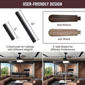 52 Inches Ceiling Fan with Remote Control-Walnut view 3