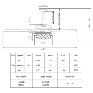 52 Inches Ceiling Fan with Remote Control-Walnut view 4