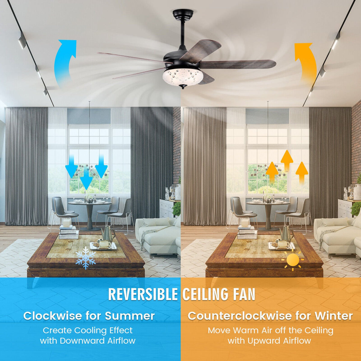52 Inches Ceiling Fan with Remote Control-Walnut view 8