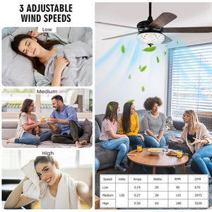 52 Inches Ceiling Fan with Remote Control-Walnut view 9