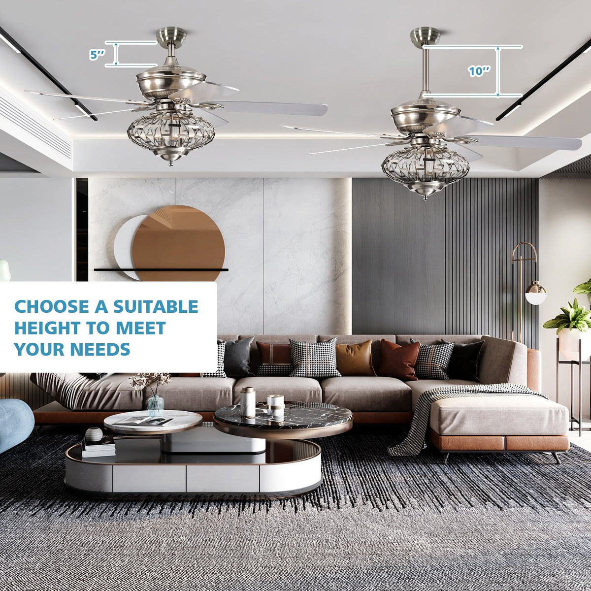 52 Inches Ceiling Fan with Wooden Blades and Remote Control-Silver view 3