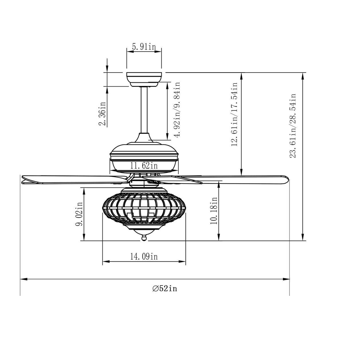 52 Inches Ceiling Fan with Wooden Blades and Remote Control-Silver view 4