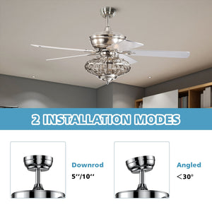52 Inches Ceiling Fan with Wooden Blades and Remote Control-Silver view 5