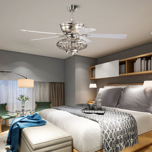 52 Inches Ceiling Fan with Wooden Blades and Remote Control-Silver view 6