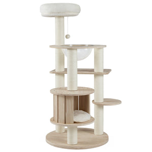 52 Inches Tall Wooden Cat Tree with Washable Plush Cushions and Multi-Level Climbing Stand view 4