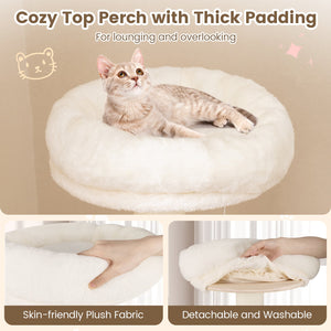 52 Inches Tall Wooden Cat Tree with Washable Plush Cushions and Multi-Level Climbing Stand view 7
