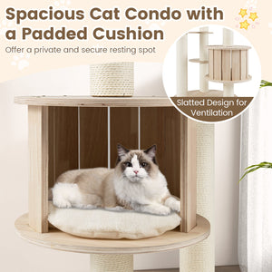 52 Inches Tall Wooden Cat Tree with Washable Plush Cushions and Multi-Level Climbing Stand view 8