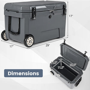 52 Quart Portable Hard Cooler with 6-Day Ice Retention and Wheels-Gray view 3