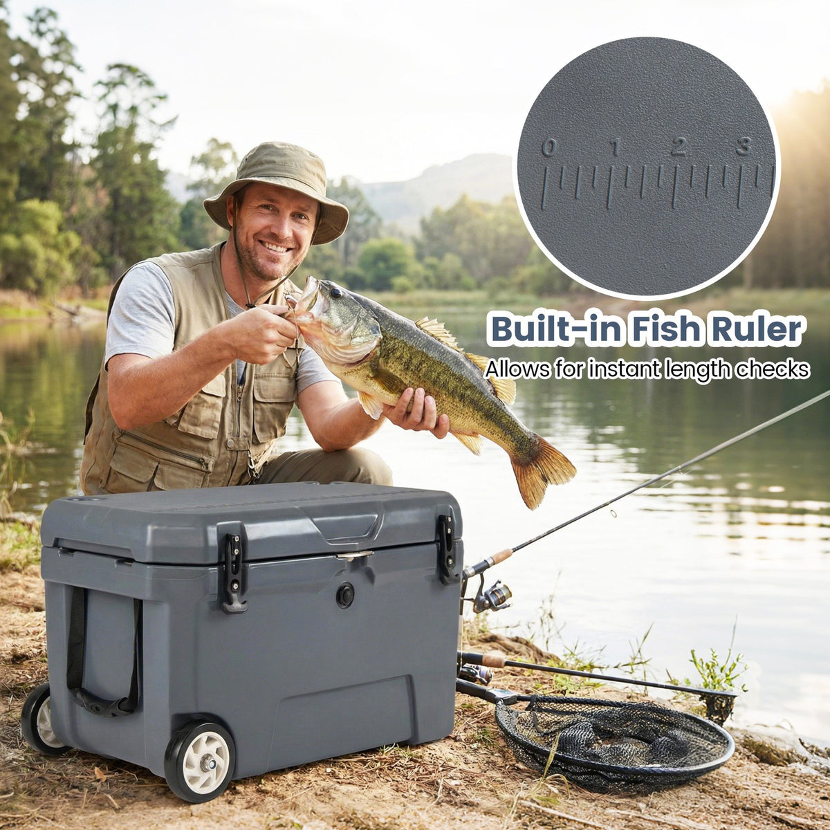 52 Quart Portable Hard Cooler with 6-Day Ice Retention and Wheels-Gray view 4