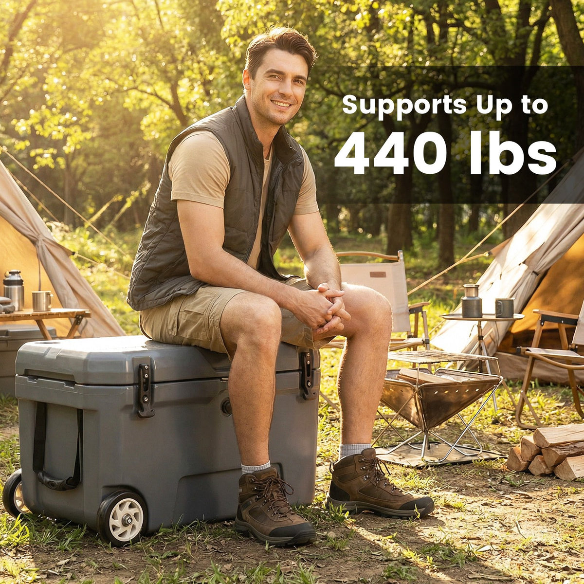 52 Quart Portable Hard Cooler with 6-Day Ice Retention and Wheels-Gray view 5