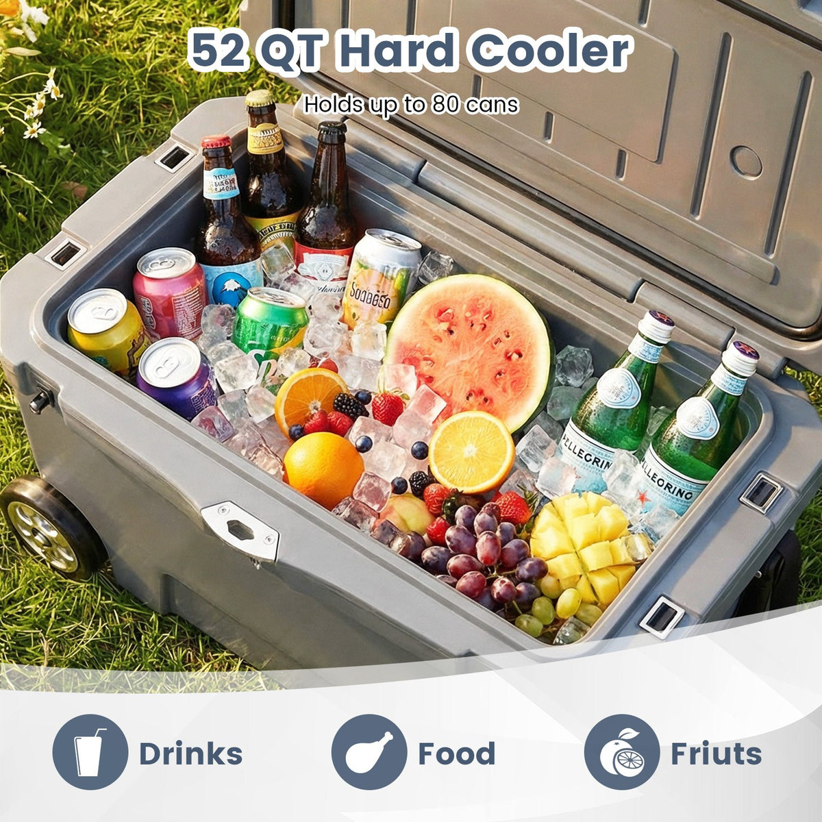 52 Quart Portable Hard Cooler with 6-Day Ice Retention and Wheels-Gray view 6
