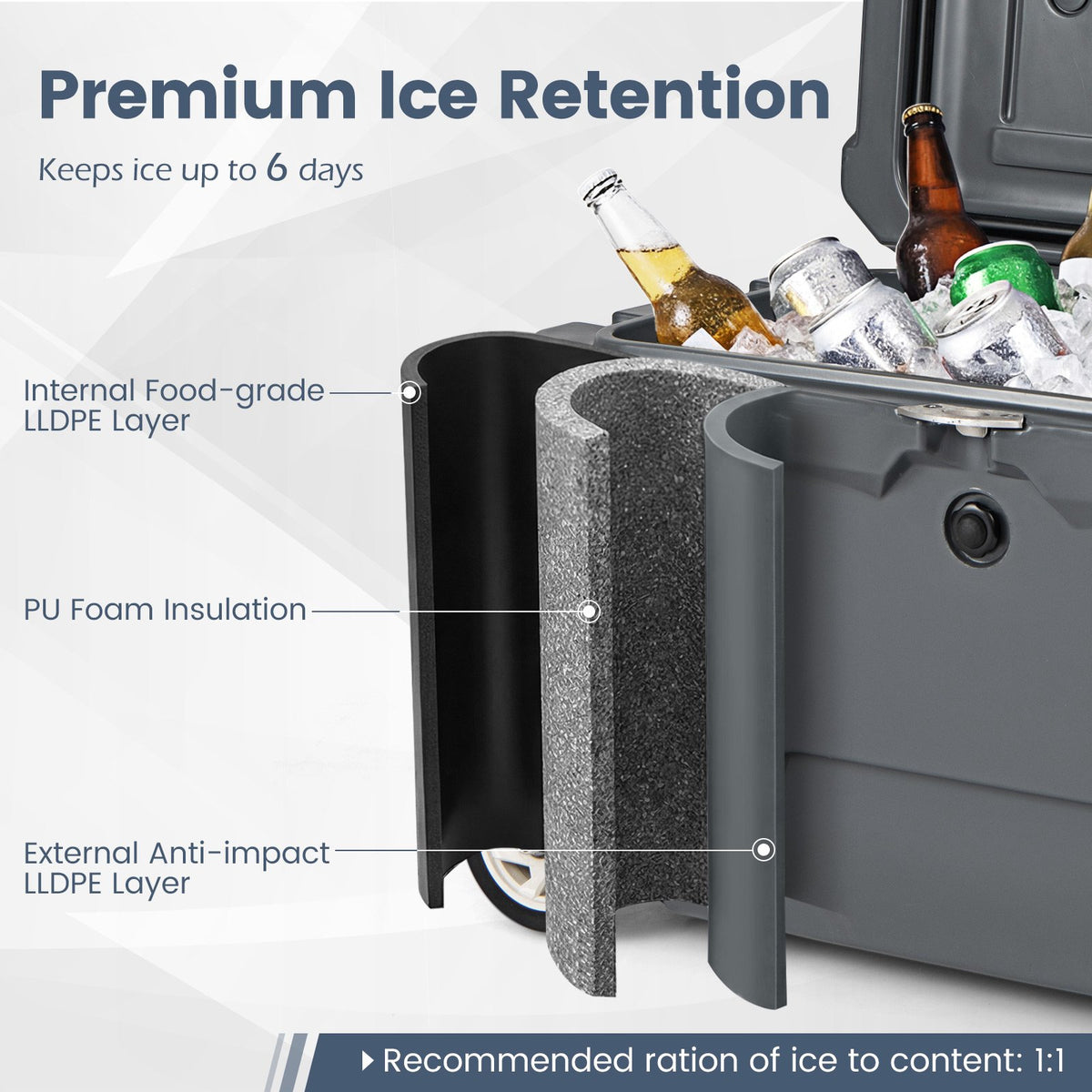 52 Quart Portable Hard Cooler with 6-Day Ice Retention and Wheels-Gray view 9