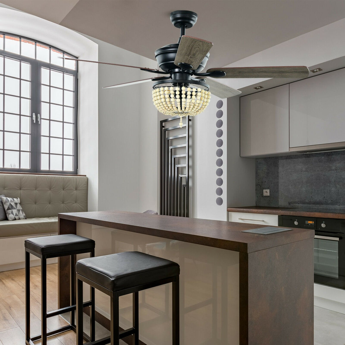 52 Inch Retro Ceiling Fan Light with Reversible Blades Remote Control-Black view 2