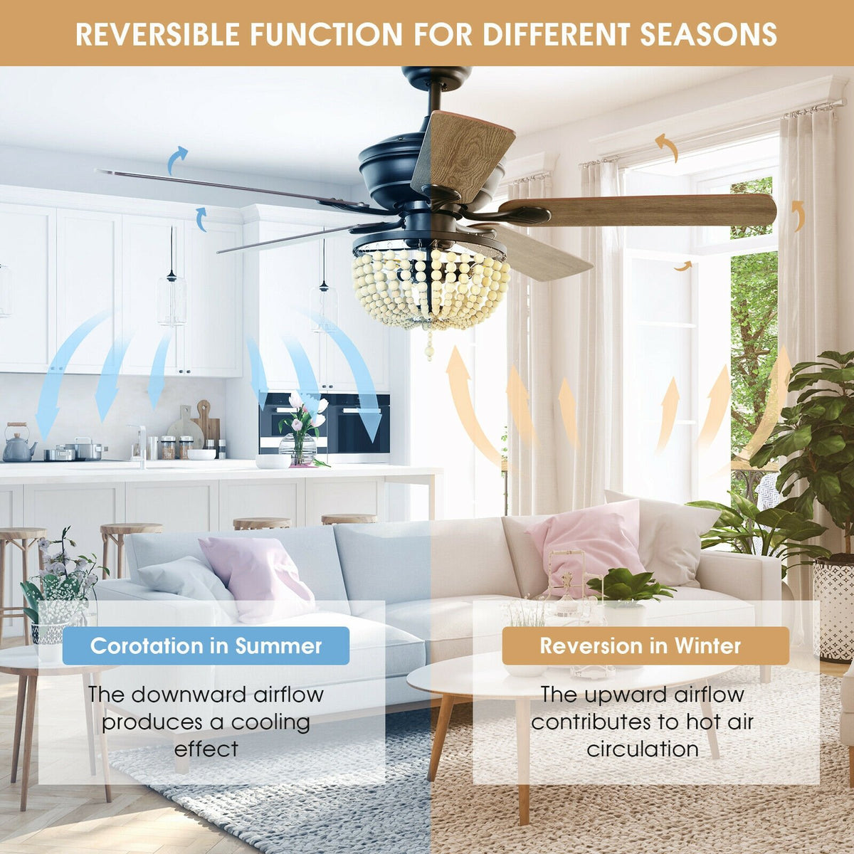 52 Inch Retro Ceiling Fan Light with Reversible Blades Remote Control-Black view 3