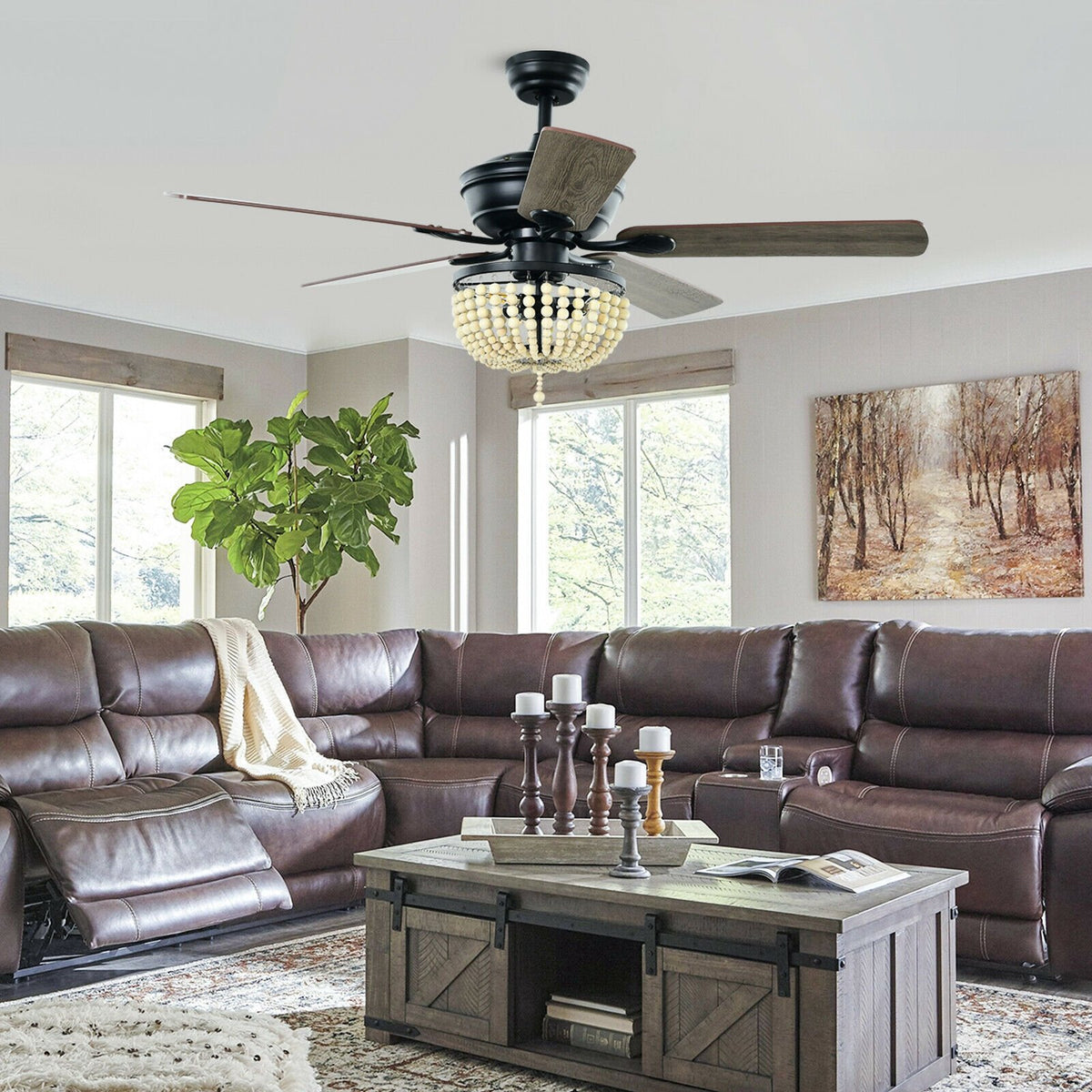 52 Inch Retro Ceiling Fan Light with Reversible Blades Remote Control-Black view 6