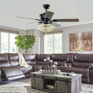 52 Inch Retro Ceiling Fan Light with Reversible Blades Remote Control-Black view 6