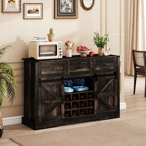 52 Inches Wine Bar Cabinet with LED Lights and Sliding Barn Doors-Black view 2