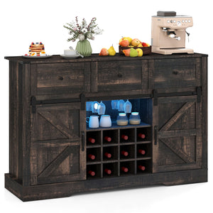 52 Inches Wine Bar Cabinet with LED Lights and Sliding Barn Doors-Black view 4