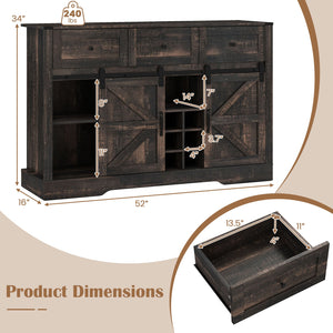 52 Inches Wine Bar Cabinet with LED Lights and Sliding Barn Doors-Black view 5