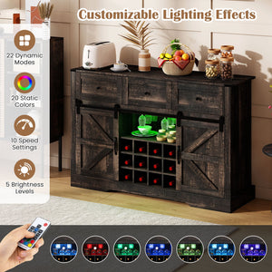 52 Inches Wine Bar Cabinet with LED Lights and Sliding Barn Doors-Black view 7