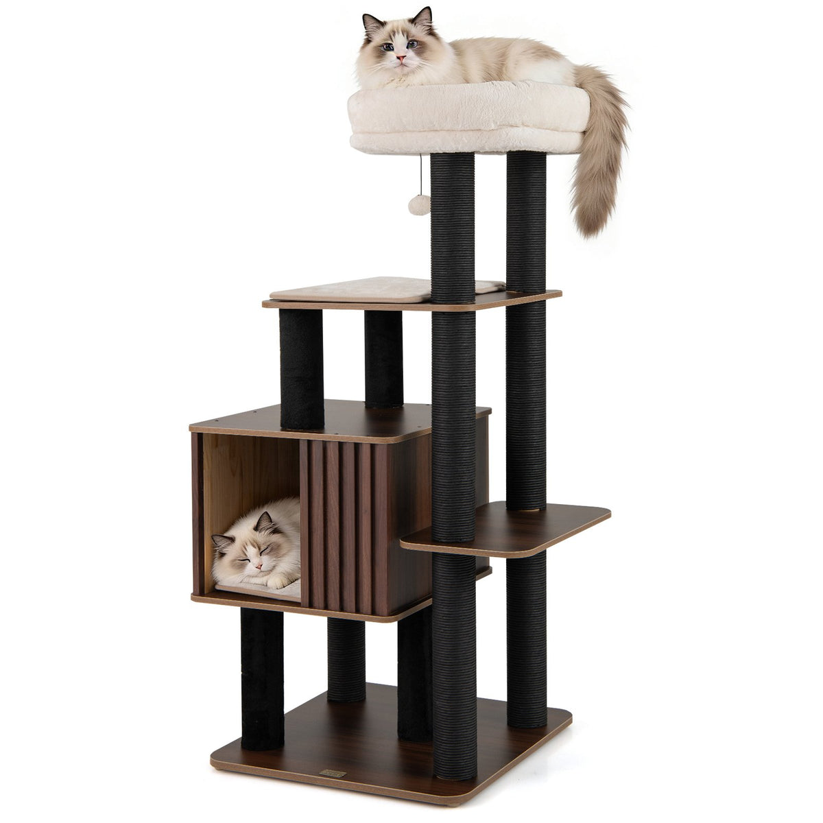 53.5 inch Tall Cat Tree for Indoor Cat Wooden Cat Tower Top Perch with Soft Padding-Brown view 4