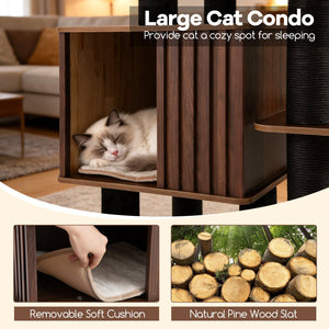 53.5 inch Tall Cat Tree for Indoor Cat Wooden Cat Tower Top Perch with Soft Padding-Brown view 6