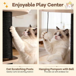 53.5 inch Tall Cat Tree for Indoor Cat Wooden Cat Tower Top Perch with Soft Padding-Brown view 7