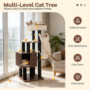 53.5 inch Tall Cat Tree for Indoor Cat Wooden Cat Tower Top Perch with Soft Padding-Brown view 8