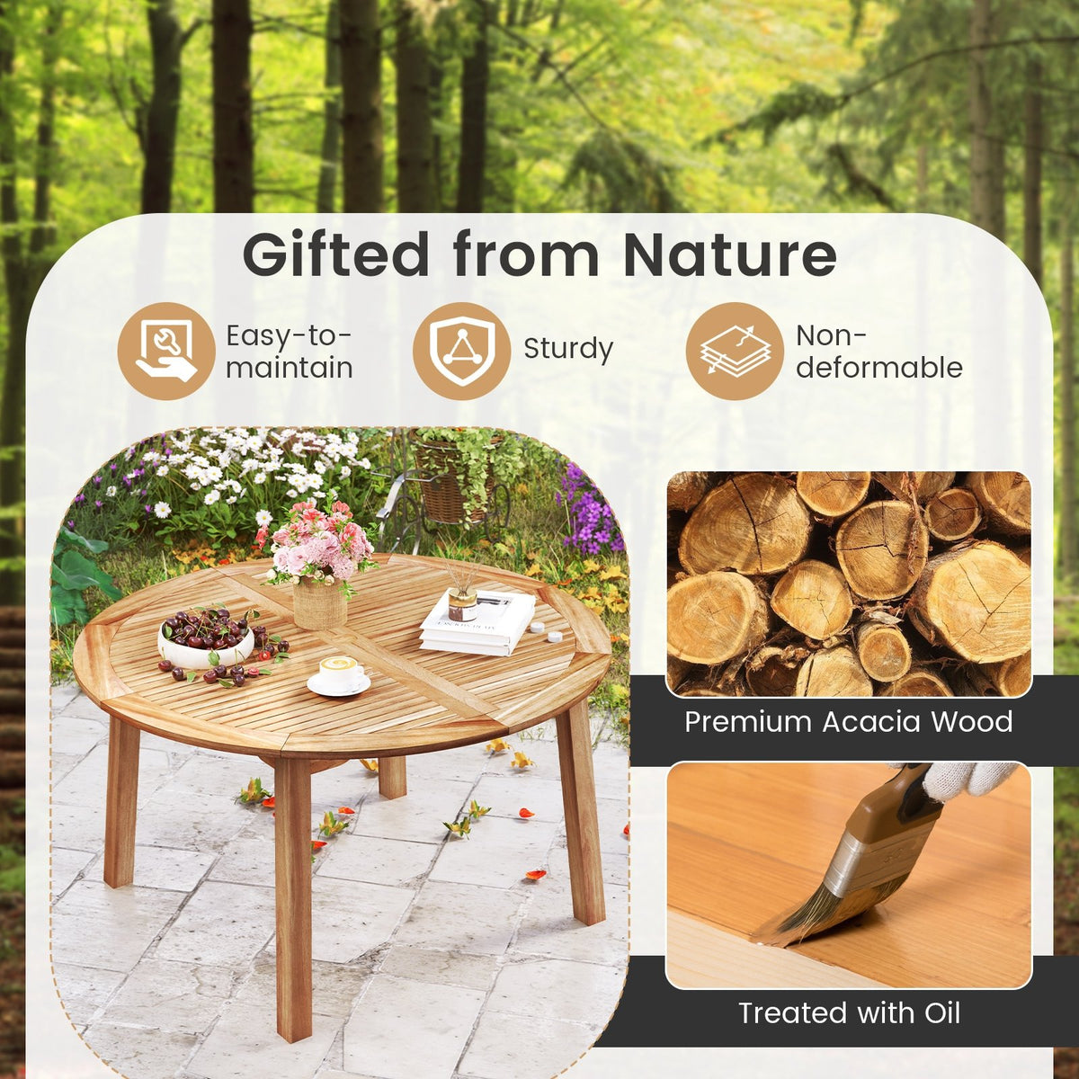 53 Inch Outdoor Acacia Wood Dining Table for 4-6 People view 6
