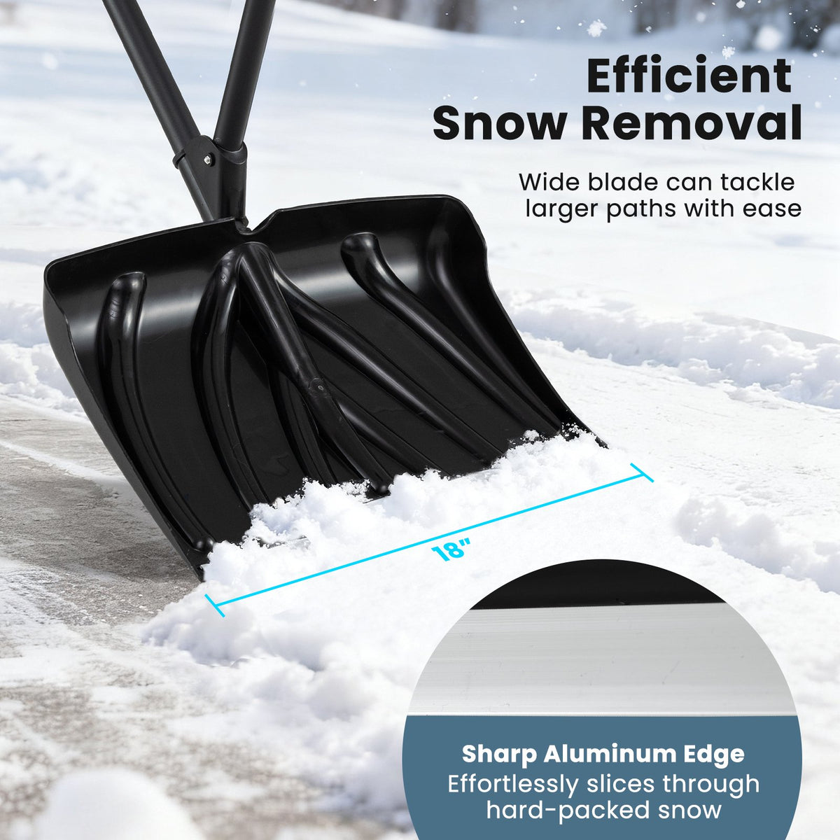 53 Inch Snow Shovel with Assist Handle for Driveway Car Garage Camping-Black view 6