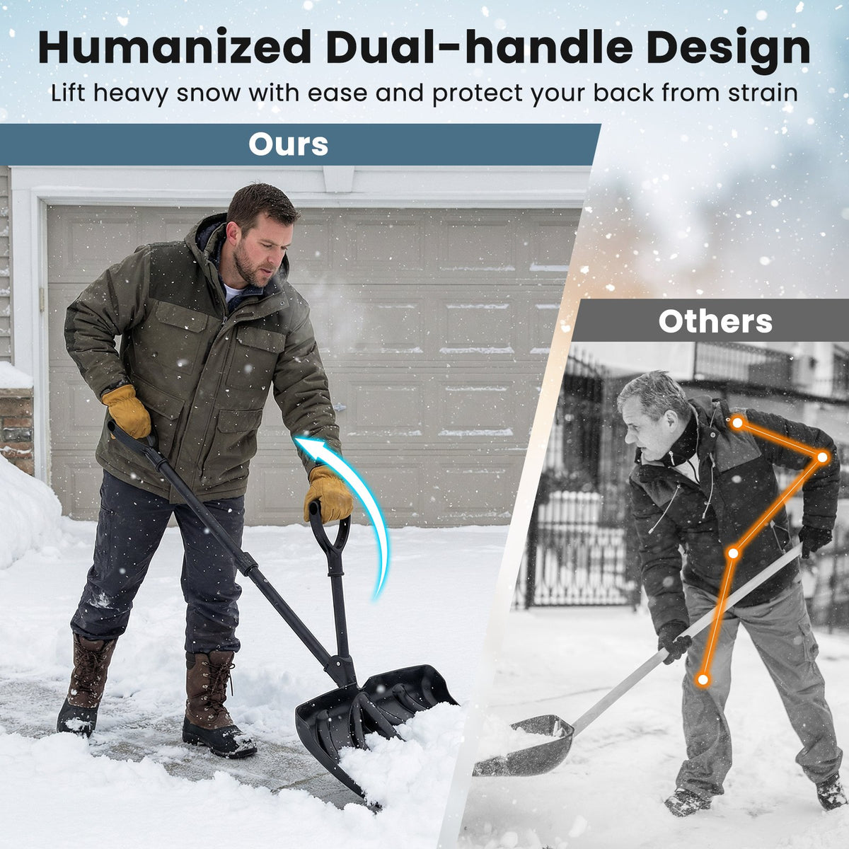 53 Inch Snow Shovel with Assist Handle for Driveway Car Garage Camping-Black view 7