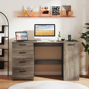 53 Inches Computer Desk with Power Outlets and 4 Storage Drawers-Gray view 3
