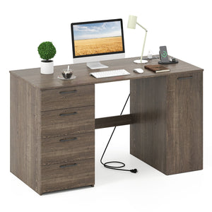 53 Inches Computer Desk with Power Outlets and 4 Storage Drawers-Gray view 4