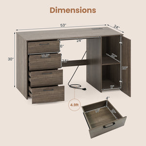 53 Inches Computer Desk with Power Outlets and 4 Storage Drawers-Gray view 5