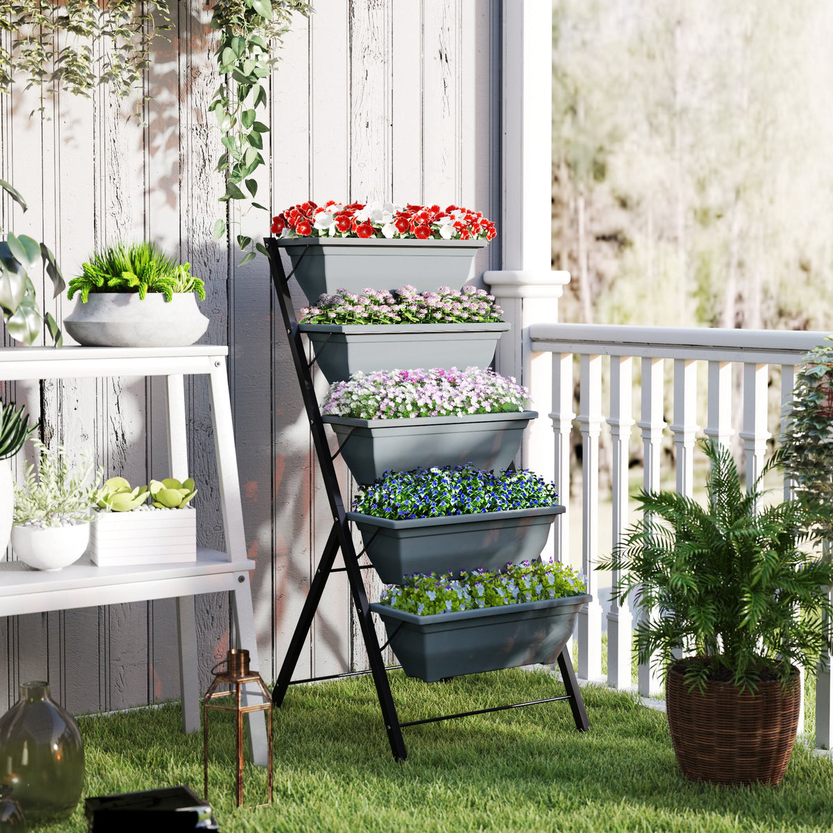 5-Tier Raised Garden Bed with 5 Planter Box, Outdoor Plant Stand Grow Containers with Leaking Holes, Black – view 21